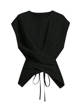 Black Drawstring Wrap Top - Women